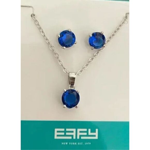 EFFY Princess Cruises Necklace & Earrings New in Package Blue Sapphire Silver Ch - Picture 3 of 5